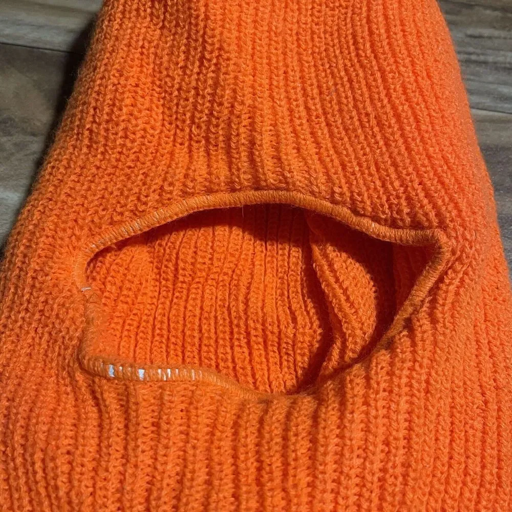 Vtg Fleece Face Mask Blaze Orange Knit Winter Balaclava Winter Hunting Ski Mask